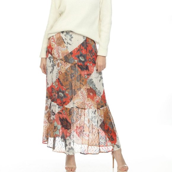 NWT Johnny Was Stephanie Tiere Maxi Skirt Elastic Waist Floral Chiffon
